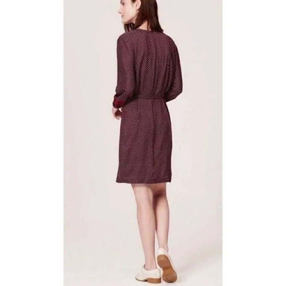 Loft Printblock Burgundy  Dress w/ Tie Waist - Sz Small
